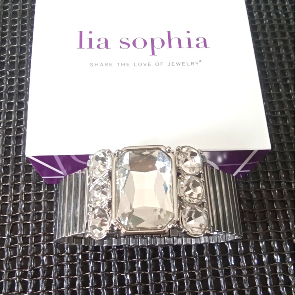 Crystal Bling Silver Stretch Bracelet M/L
